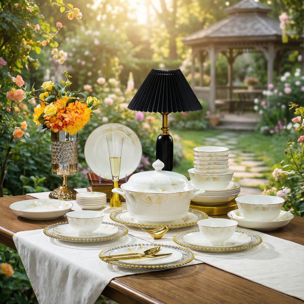 Luxury Gold-Rimmed Porcelain Dinnerware Set