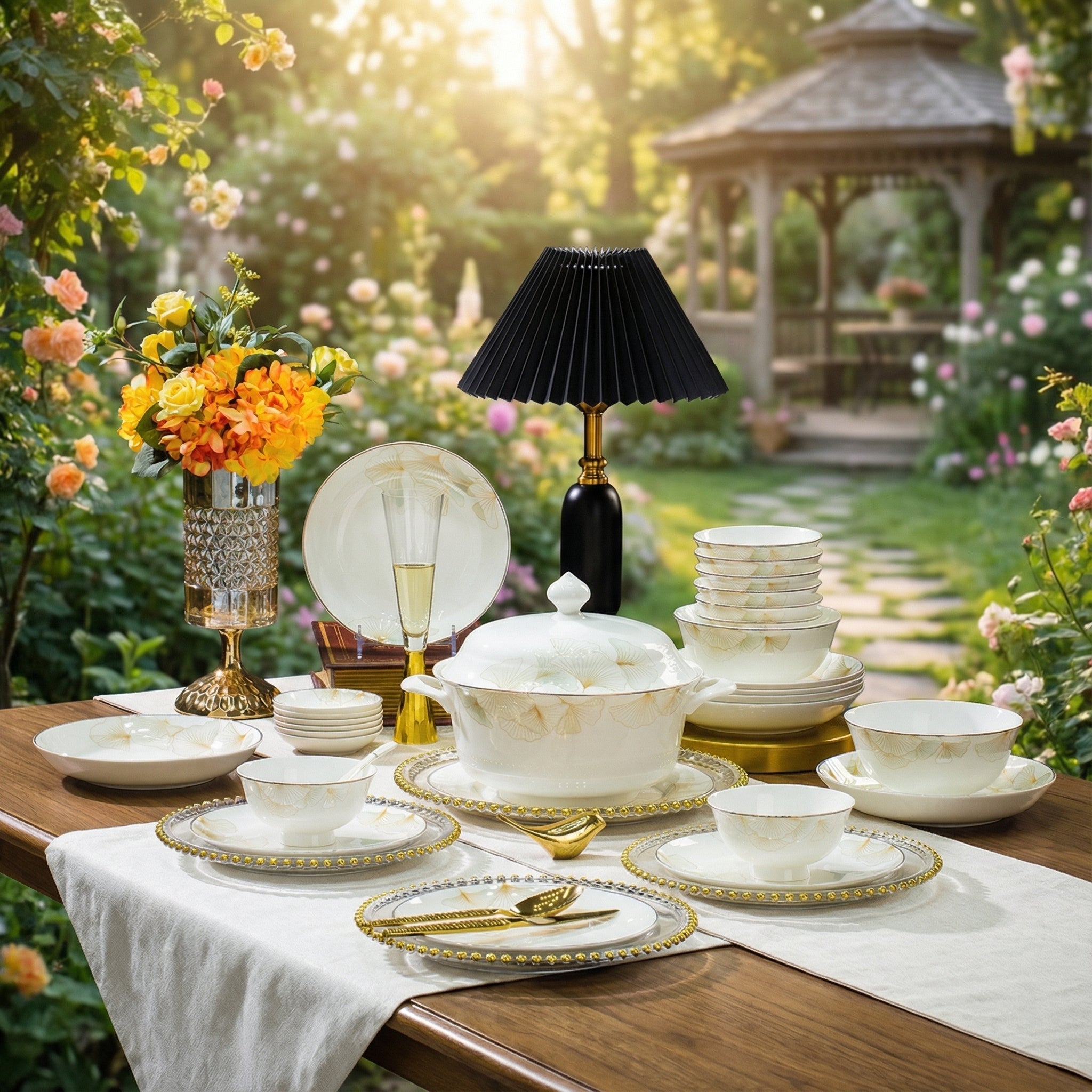 Luxury Gold-Rimmed Porcelain Dinnerware Set