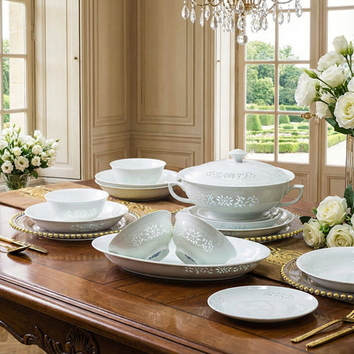 Elegant White Floral Dinnerware Set